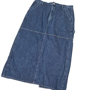 Madewell 33 (38) Denim Maxi Skirt Blue Carpenter Utility Hammer Loop Jean Plus